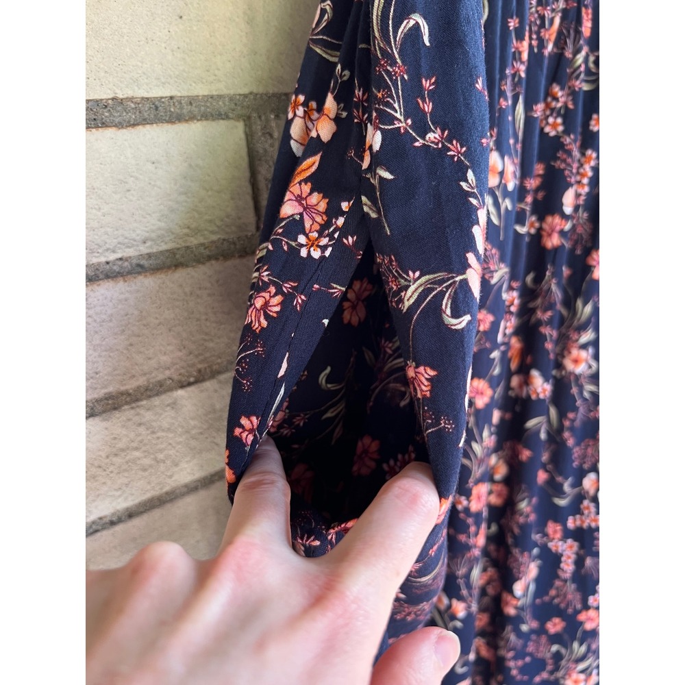Old Navy Navy Floral Tie Shoulder Midi Dress XS Pockets Smocked Back Babydoll - Picture 10 of 10